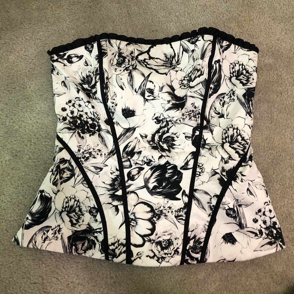 black/white floral corset top